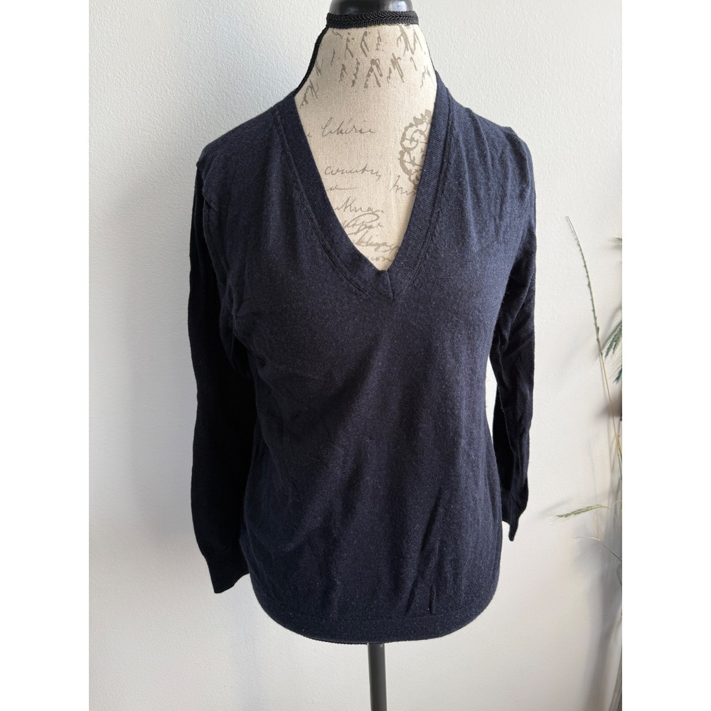 Banana Republic Navy Blue 100% Merino Wool V-Neck Sweater Womens Medium 2485